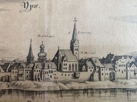 Detail aus Matthäus Merian, Kirche und Michaelskapelle - 1650